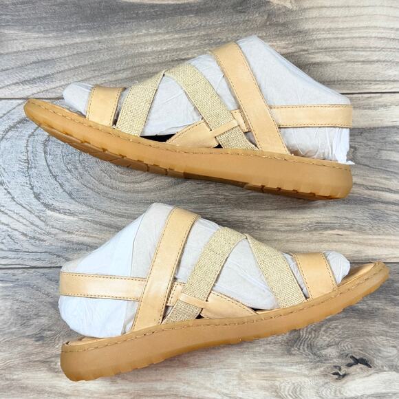 NIB Born Manta 10M Tan Mix Media Leather Slingback Flat Strappy Comfort Sandals - Picture 5 of 9